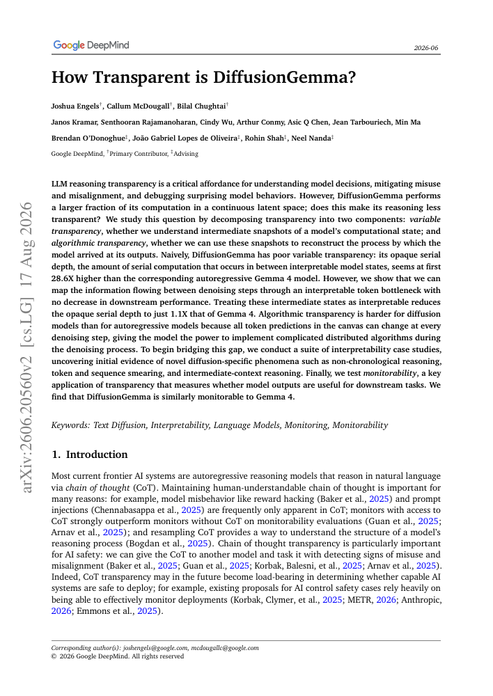 First page of How Transparent is DiffusionGemma?