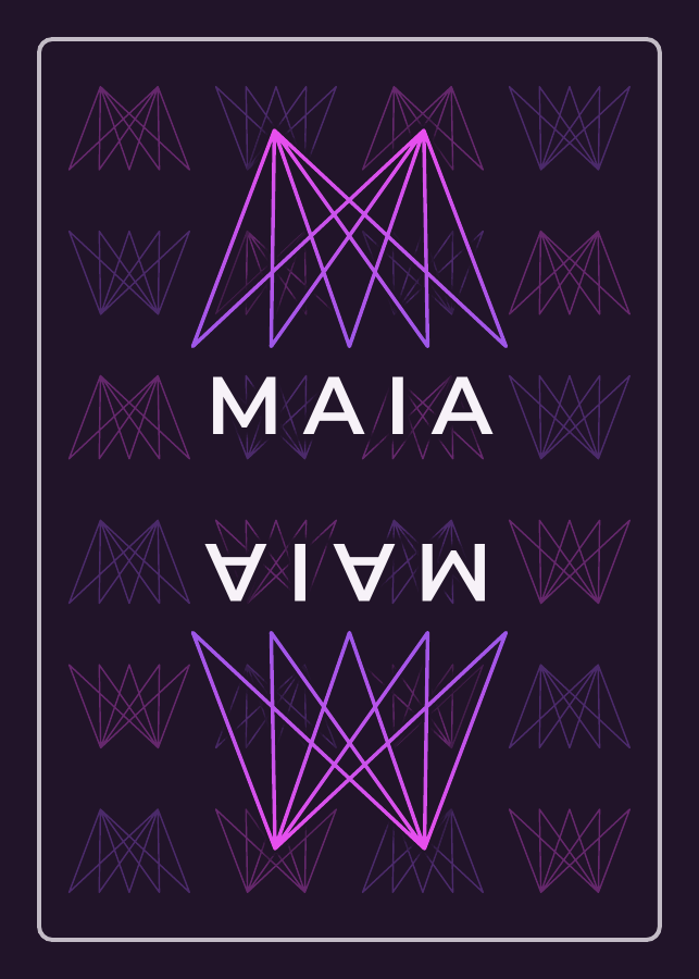 Purple MAIA logo on the back of a playing card